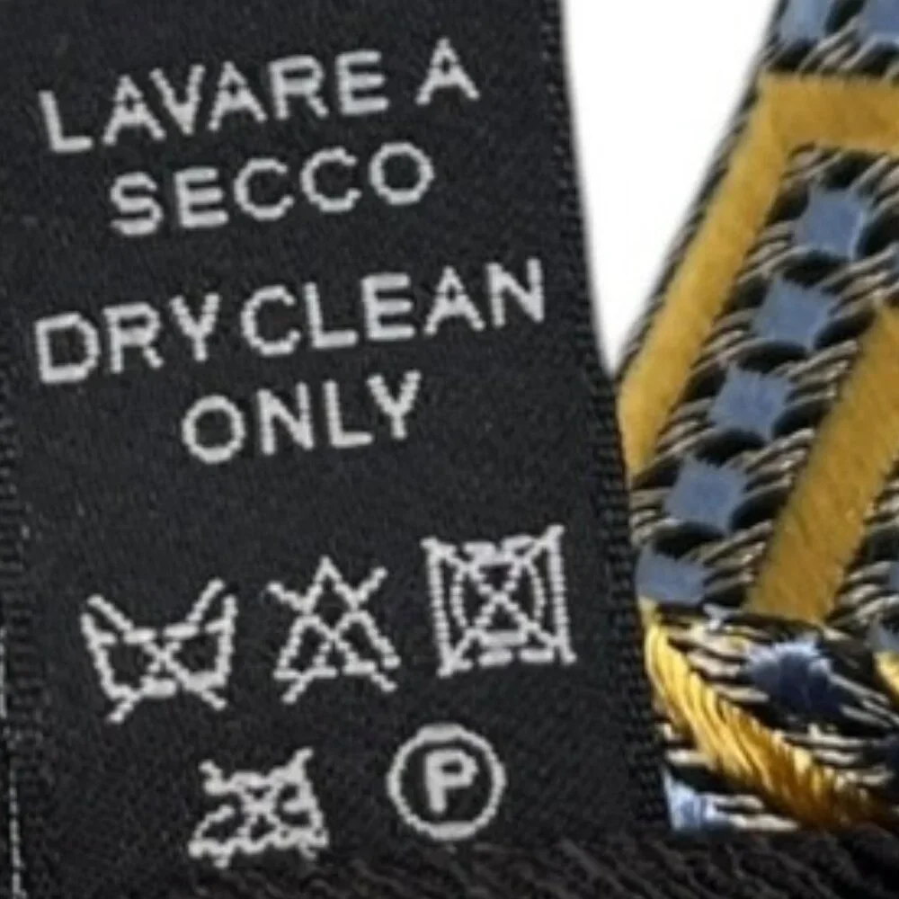 Ermenegildo Zegna Silk Tie Yellow‑Gold & Blue‑Gray Geometric Italy 3.3” x 58